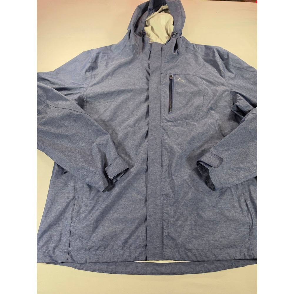Paradox Mens Blue Heathered Waterproof Rain Jacket Hooded Full Zip Large 123274
